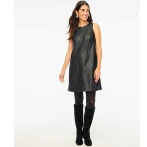 J.Crew Black Faux Leather Sleeveless Shift Mini Women's Dress Size 8P